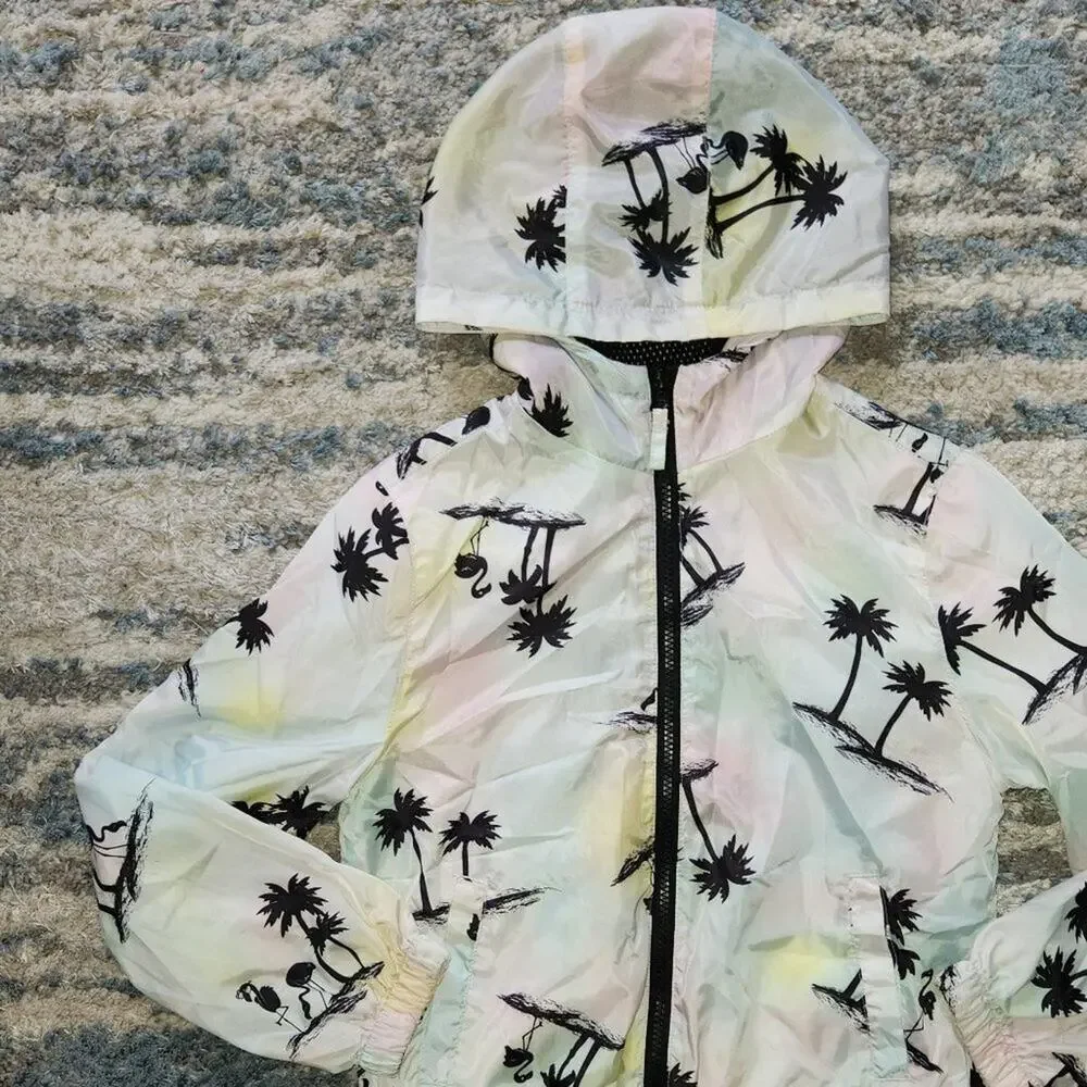 Justice Girls Windbreaker Jacket Lightweight Hood Size 10 Palm Trees Tropical